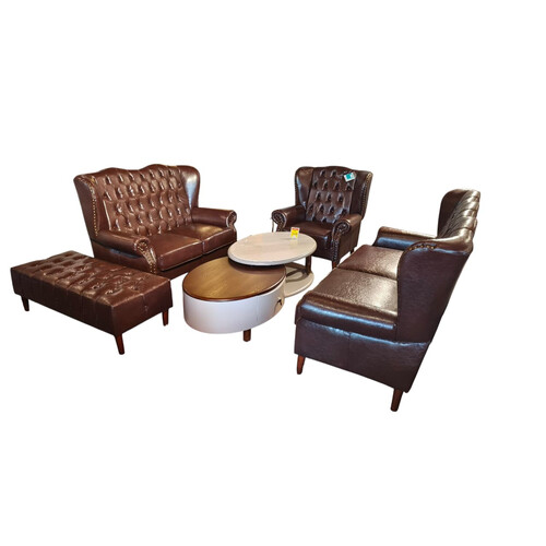 ALAYA-657 CRESTERFIELD PU LEATHER SOFA SET 1+2+3 with Ottoman